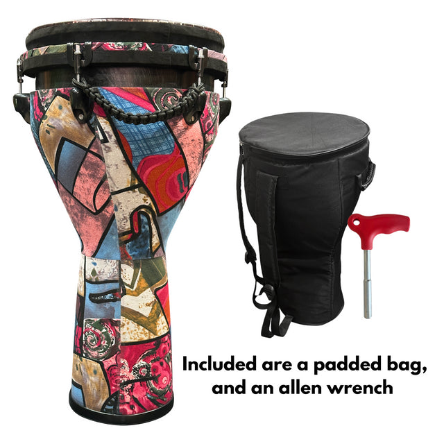 Pluto DJ-12 PF Djembe 12" Pink Thick Fabric W/Stand & Bag