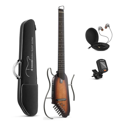 Donner Travel/Silent Guitar - Sunburst , HUSH-I Headless Guitar, Removable Frames Ultra Light Acoustic Electric Guitar with Gig Bag and Accessories