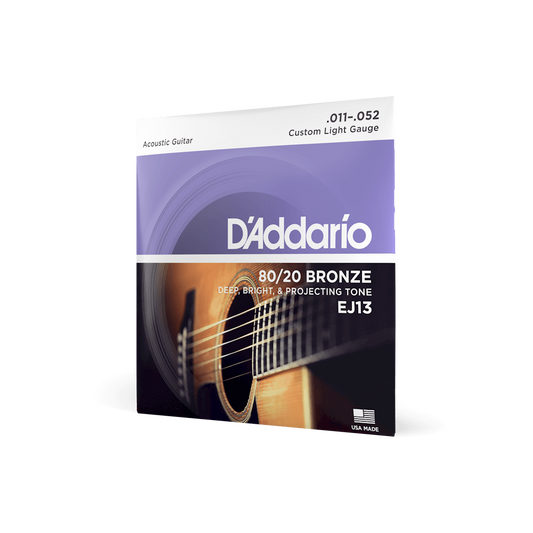 D'Addario EJ13 80/20 Bronze Custom Light Acoustic Guitar Strings 11-52