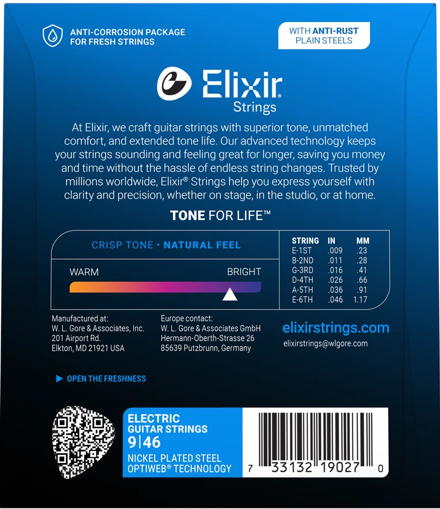 Elixir 19027 Optiweb Electric Guitar Strings Custom Light - 9-46