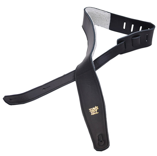 Ernie Ball 4137 2.5" ADJUSTABLE ITALIAN LEATHER STRAP WITH FUR PADDING - BLACK