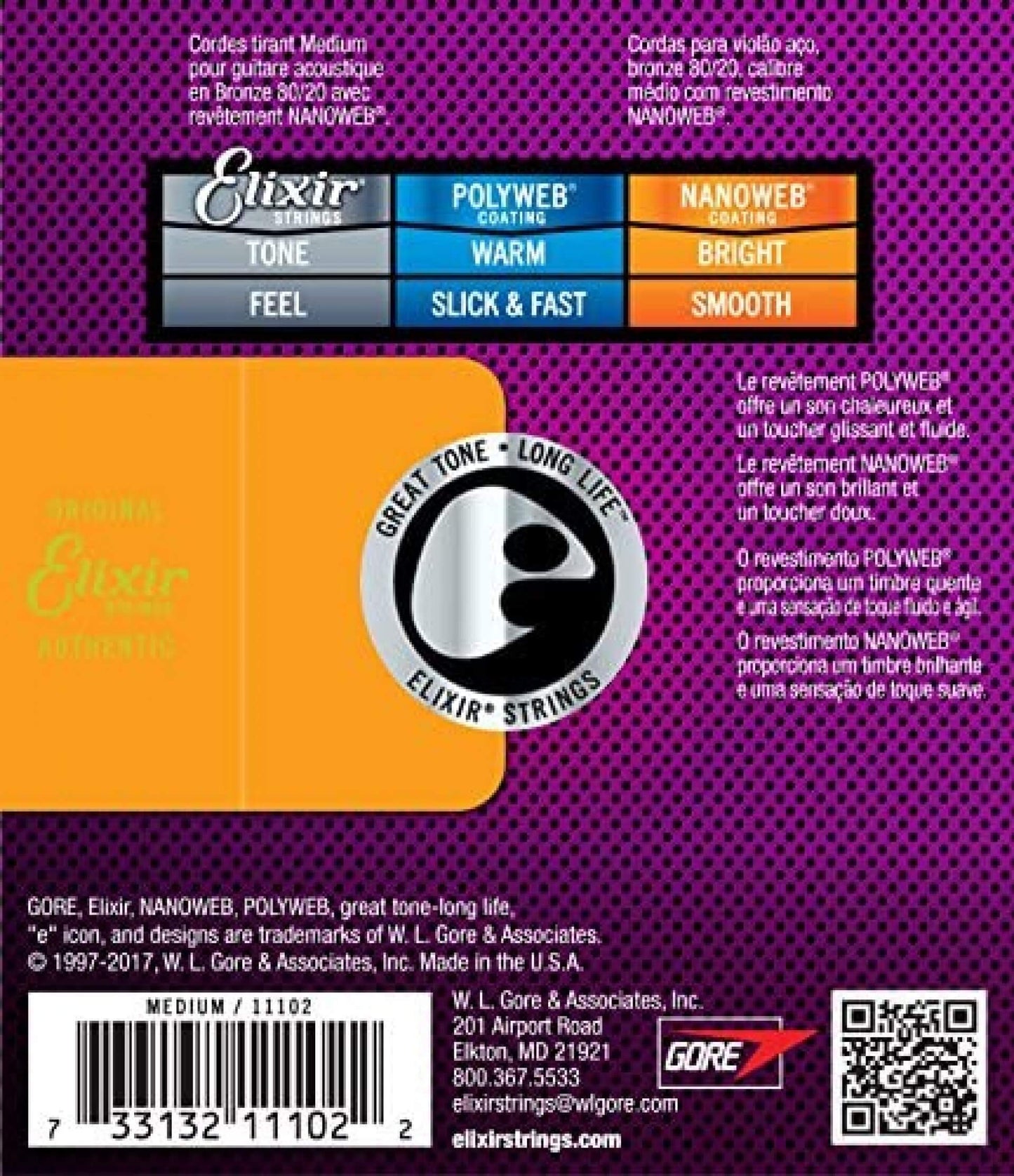 Elixir Strings 80/20 Bronze Acoustic Guitar Strings w NANOWEB Coating, Medium (.013-.056)