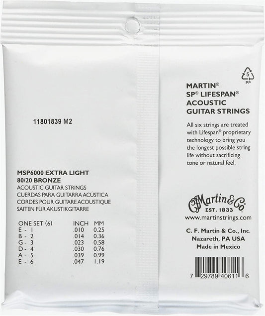Martin MSP6000 SP Lifespan 80/20 Bronze Acoustic String, Extra Light