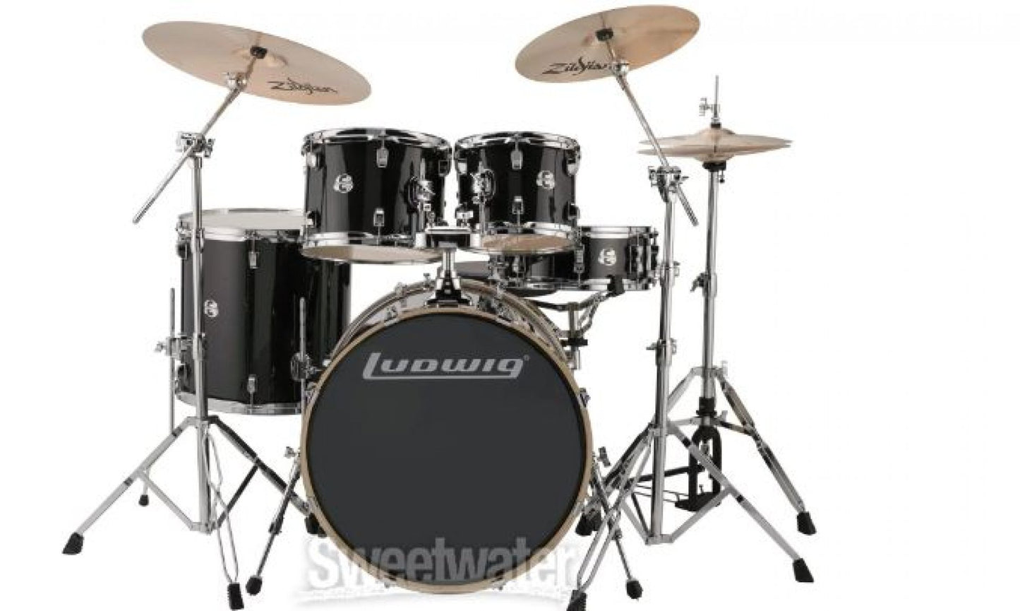 Ludwig Element Evolution LCEE220 5-piece Complete Drum Set with Zildjian Cymbals - Black Sparkle