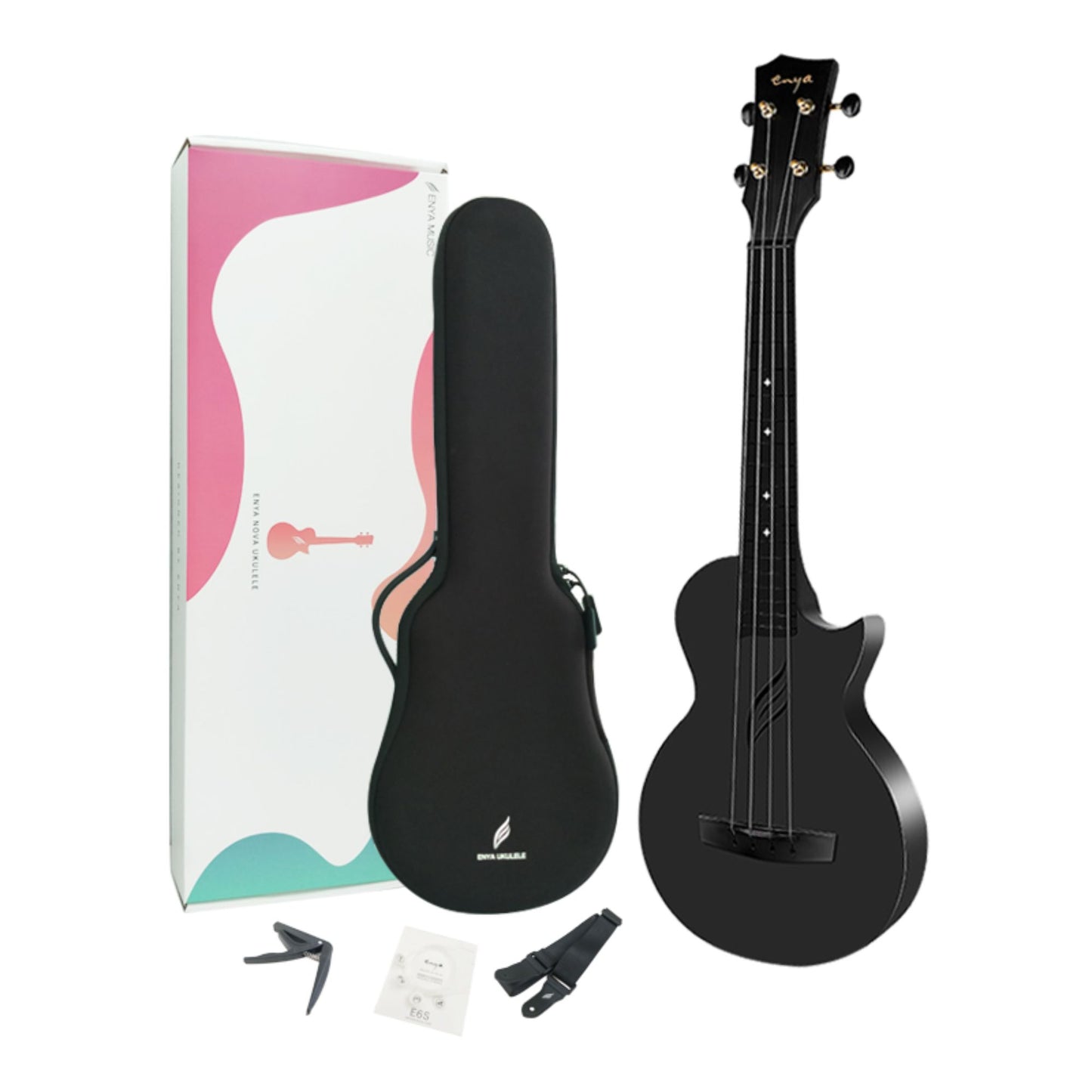 Enya Concert Nova U Carbon Fiber Travel Ukulele- Black