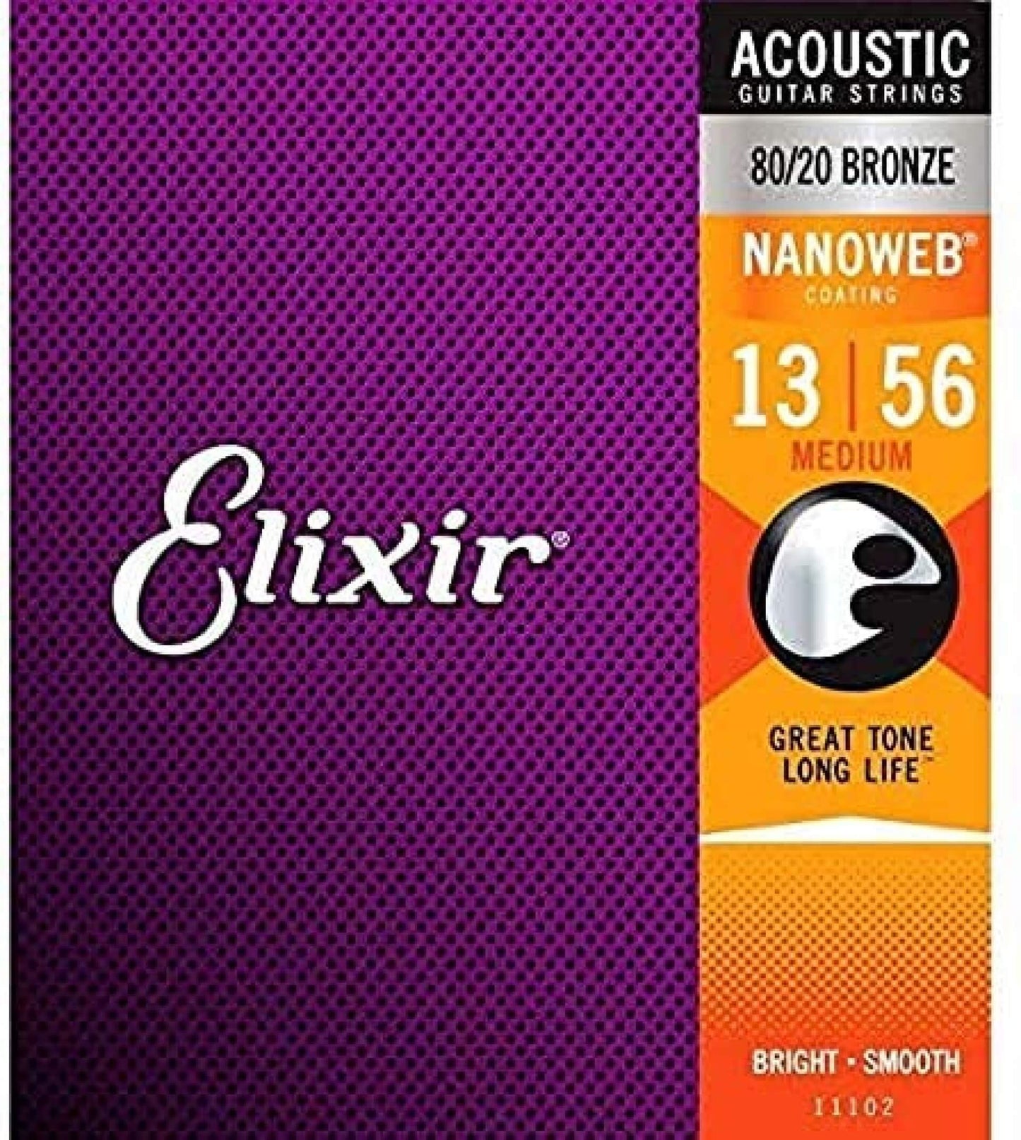 Elixir Strings 80/20 Bronze Acoustic Guitar Strings w NANOWEB Coating, Medium (.013-.056)