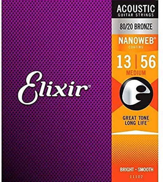 Elixir Strings 80/20 Bronze Acoustic Guitar Strings w NANOWEB Coating, Medium (.013-.056)