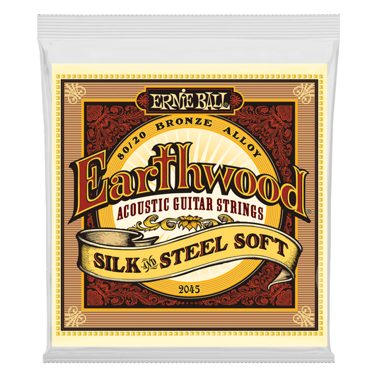ERNIE BALL EARTHWOOD SILK & STEEL SOFT 80/20 BRONZE ACOUSTIC GUITAR STRINGS - 11-52 GAUGE