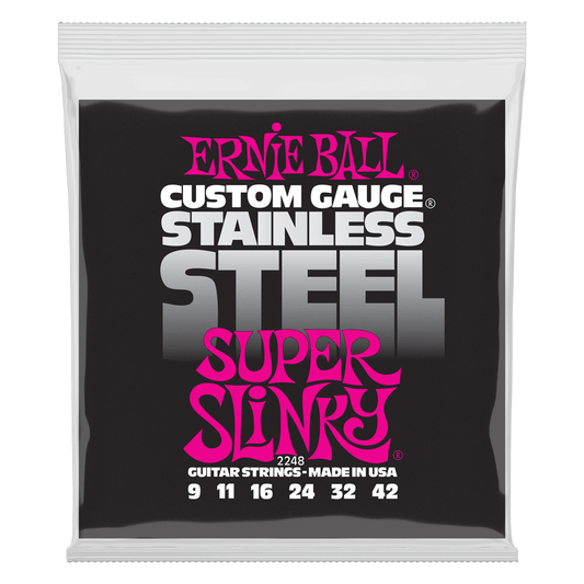 SUPER SLINKY STAINLESS STEEL WOUND ELECTRIC GUITAR STRINGS - 9-42 GAUGE