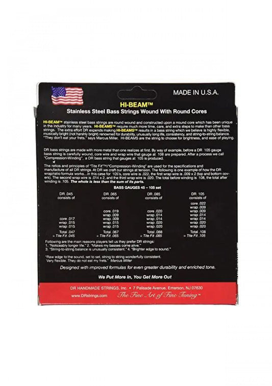 DR Strings Hi-Beam - Stainless Steel Round Core Medium 5 String 45-125