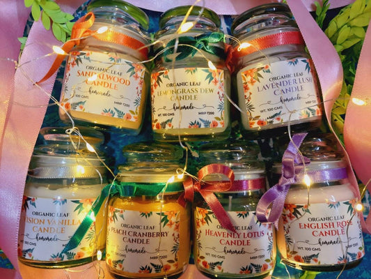 Organic Leaf Lavender Rush Candle