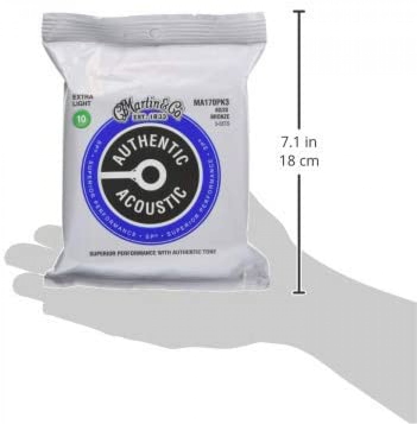 Martin Authentic Acoustic MA170 Extra-Light-Gauge Acoustic Guitar Strings, 80/20 Bronze, 3-Pack