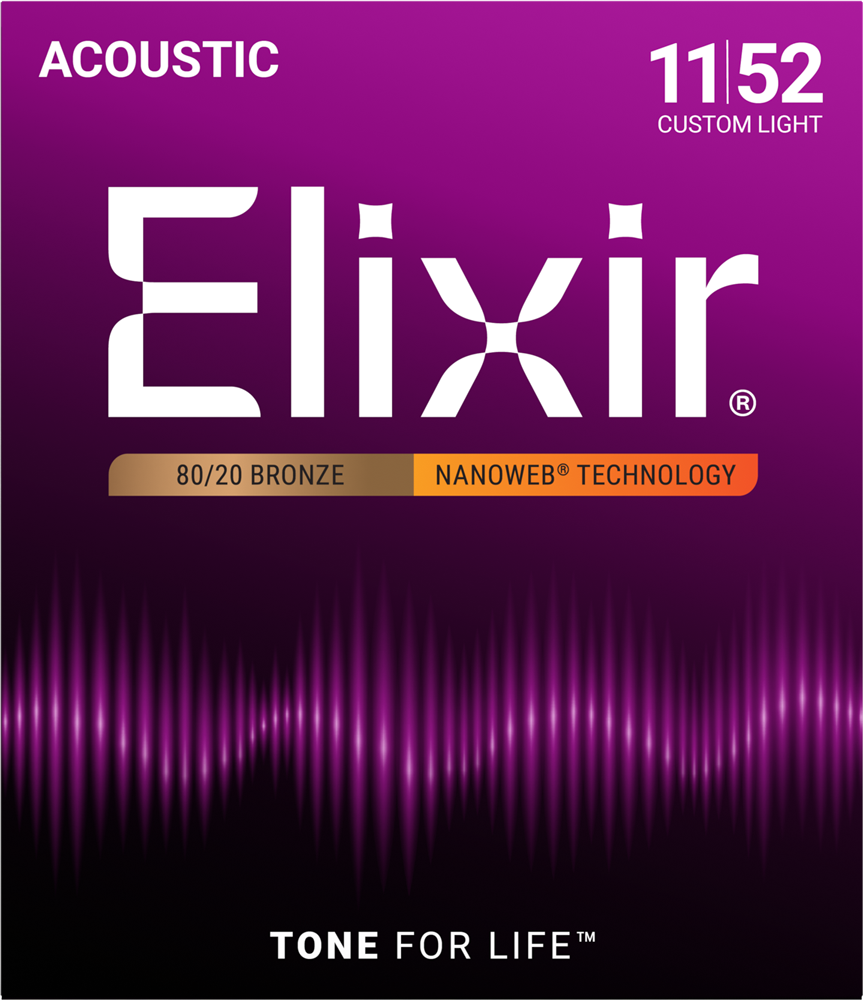 Elixir 11027  80/20 Bronze Nanoweb Custom Light Acoustic Strings 11-52