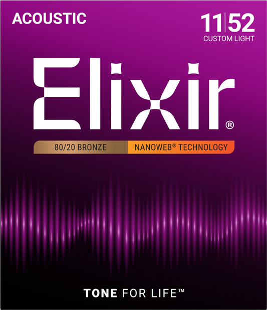 Elixir 11027  80/20 Bronze Nanoweb Custom Light Acoustic Strings 11-52
