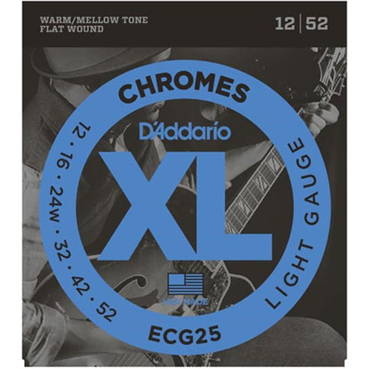 D’Addario ECG25 Chromes Flat Wound Electric Guitar Strings, Light, 12-52