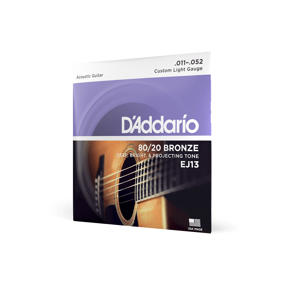 D'Addario EJ13 80/20 Bronze Custom Light Acoustic Guitar Strings 11-52