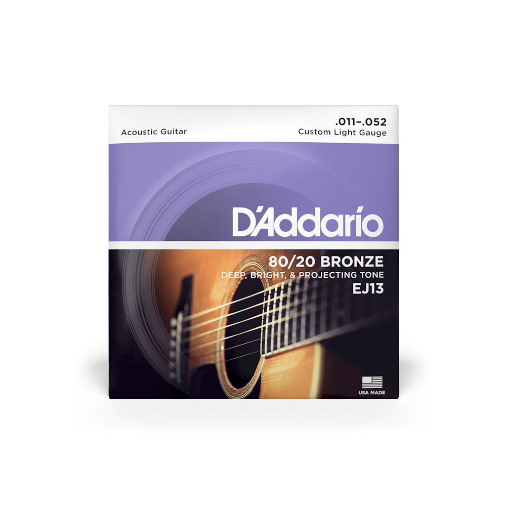 D'Addario EJ13 80/20 Bronze Custom Light Acoustic Guitar Strings 11-52