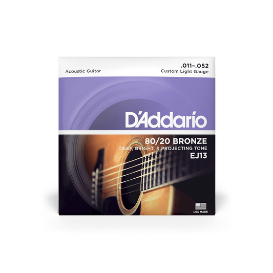 D'Addario EJ13 80/20 Bronze Custom Light Acoustic Guitar Strings 11-52