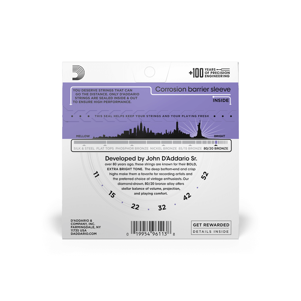 D'Addario EJ13 80/20 Bronze Custom Light Acoustic Guitar Strings 11-52