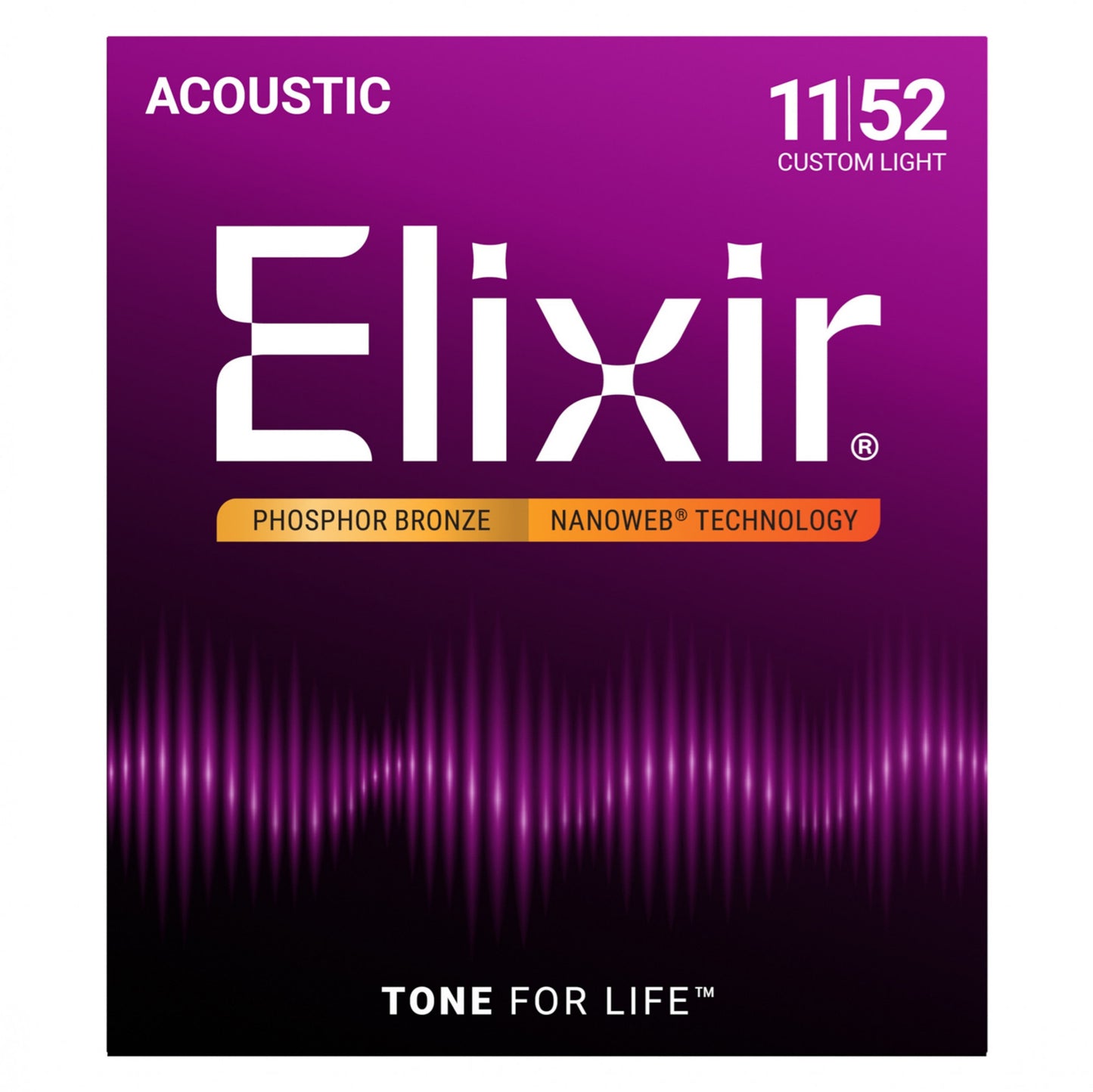 Elixir 11027 Phosphor Bronze Nanoweb Custom Light Acoustic Strings 11-52