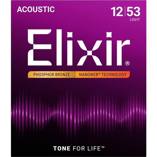 Elixir 11052 Light Acoustic Guitar Strings Phosphor Bronze NANOWEB Coated