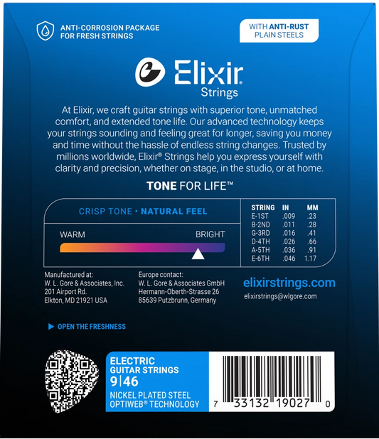 Elixir 19027 Optiweb Electric Guitar Strings Custom Light - 9-46