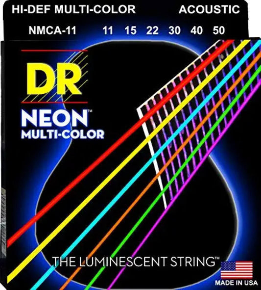 DR Strings NMCA-11 DR NEON Acoustic Strings, Custom Lite, Multi-Color