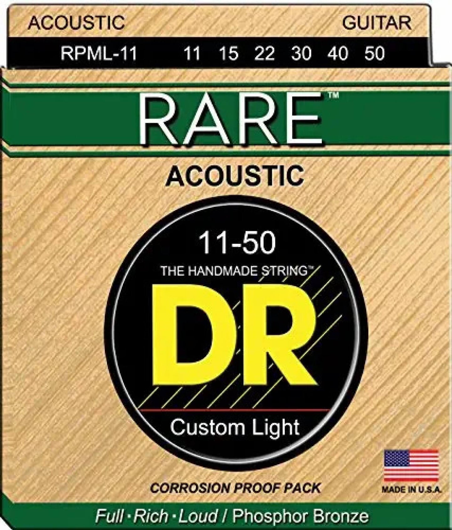 DR Strings RPML-11 Rare Phosphor Bronze Acoustic Guitar Strings Custom Light 11-50