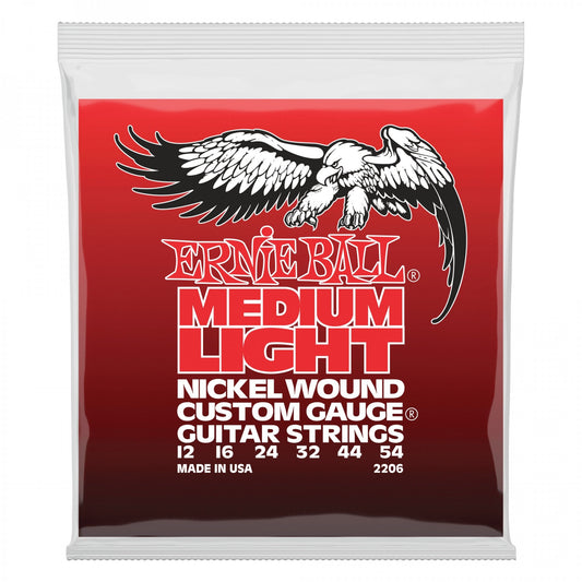 MEDIUM LIGHT NICKEL WOUND W/ WOUND G ELECTRIC GUITAR STRINGS - 12-54 GAUGE ( 2206 )