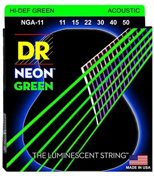 DR Strings NEON NGA-11 Hi-Def Phosphorescent Green Acoustic Strings Medium-Light