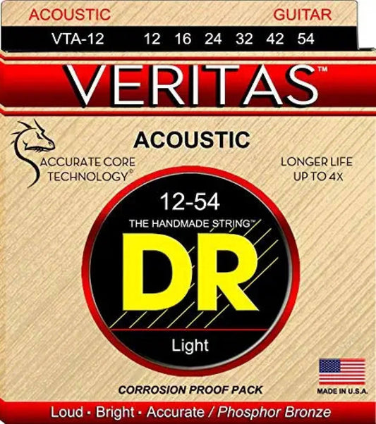 DR Strings VTA-12 VERITAS Coated Core Technology Acoustics Guitar Strings 12-54, Light