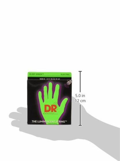 DR Strings NGE-9 HI-DEF NEON Green Coloured Electric Guitar Strings 9-42, Light