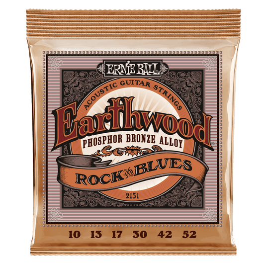 ERNIE BALL EARTHWOOD ROCK AND BLUES W/PLAIN G PHOSPHOR BRONZE ACOUSTIC GUITAR STRINGS - 10-52 GAUGE