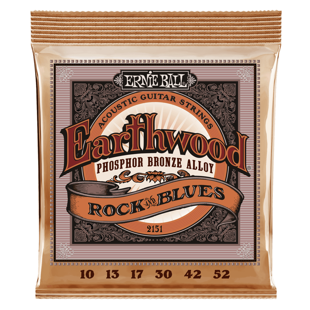 ERNIE BALL EARTHWOOD ROCK AND BLUES W/PLAIN G PHOSPHOR BRONZE ACOUSTIC GUITAR STRINGS - 10-52 GAUGE