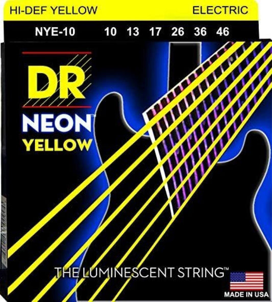 DR Strings NYE-9 HI-DEF NEON Yellow Coloured Electric Guitar Strings 9-42, Light