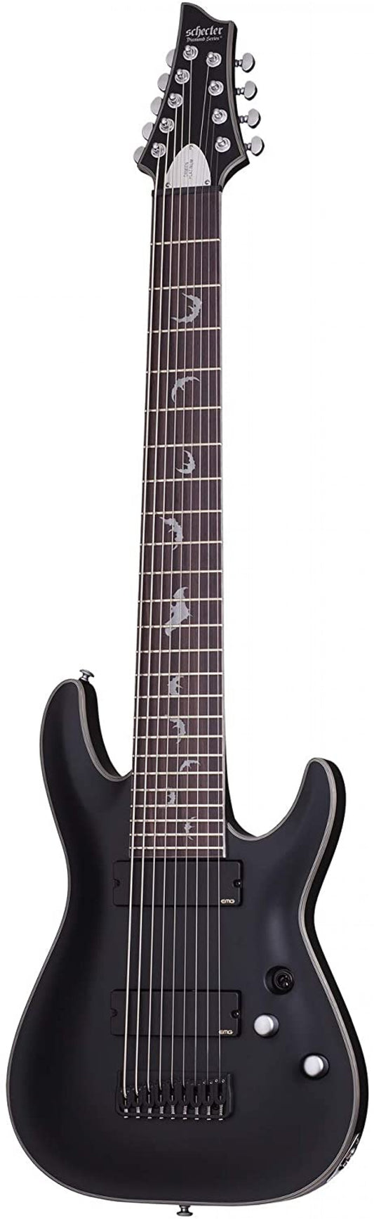 Schecter Damien Platinum 9-String Electric Guitar, 24 Frets, Thin 'C' Shape Neck, Rosewood Fretboard, Satin Black