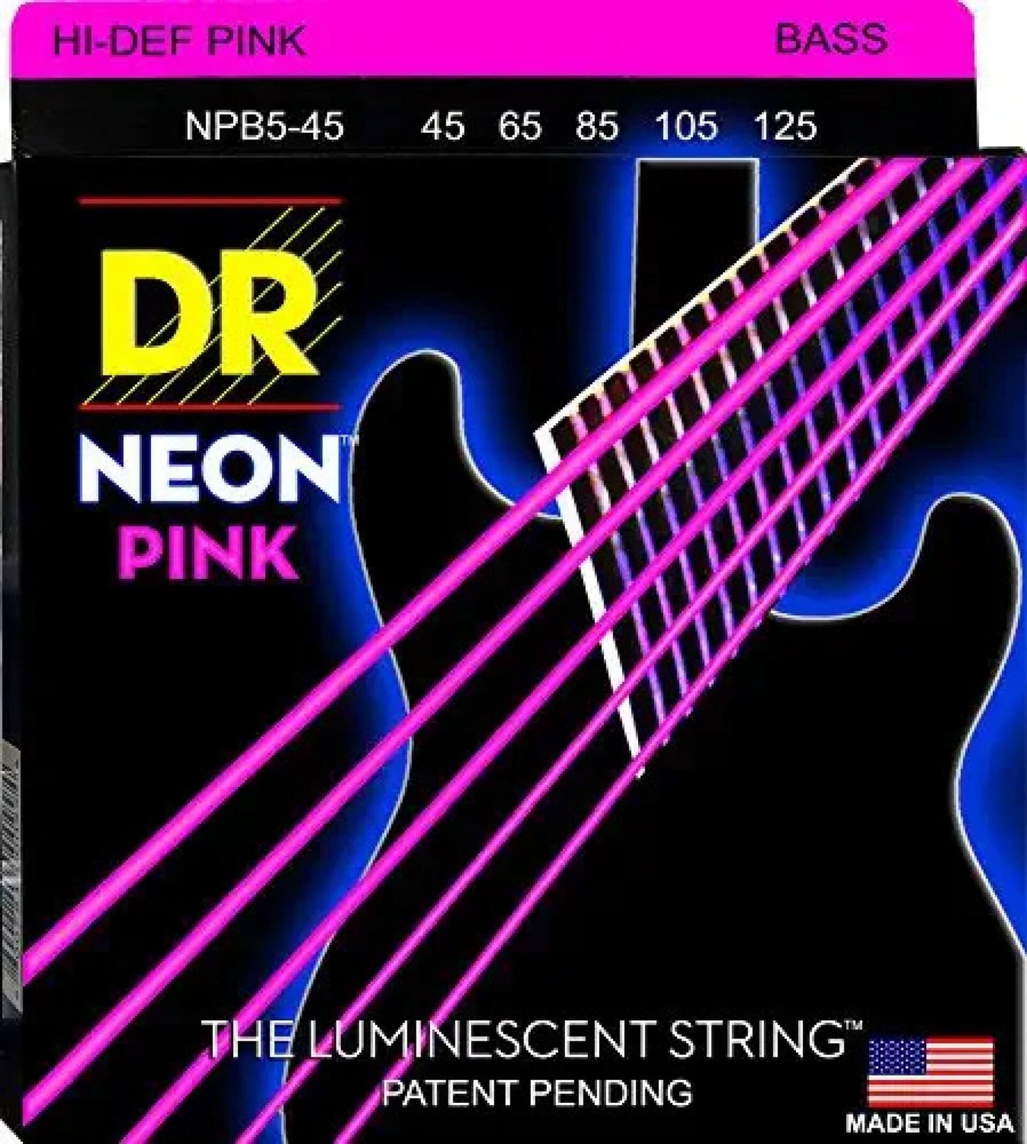 DR Strings NPB5-45 Nickel Coated Bass Guitar Strings, Medium