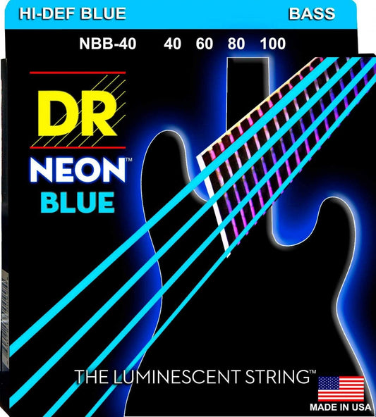 DR Strings NBB-40 NEON Blue Bass Strings - Lite, 40-100