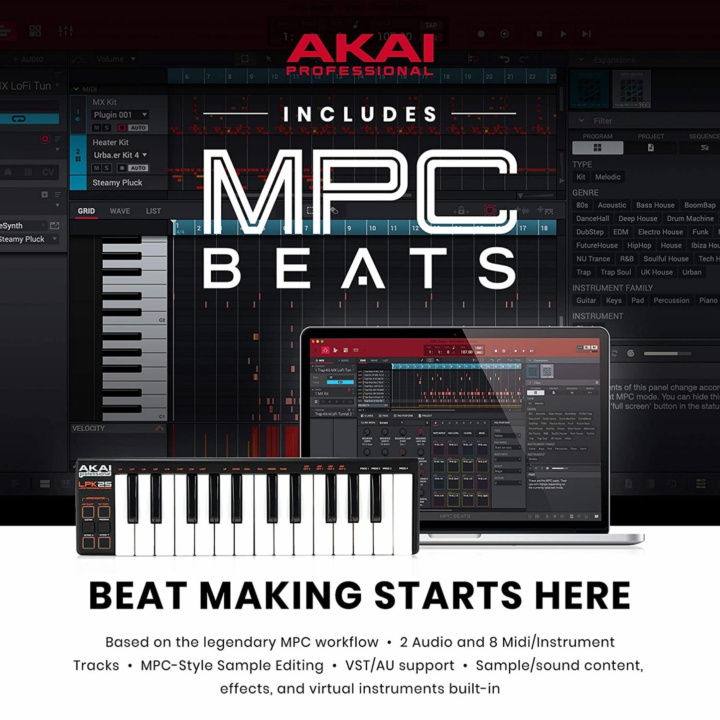 Akai Professional LPK25 | 25-Key Ultra-Portable USB MIDI Keyboard Controller for Laptops