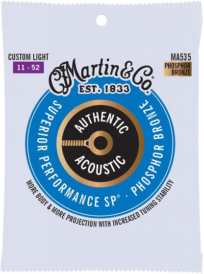 Martin Guitar MA535 Authentic Acoustic Custom Light Guitar Strings, 92/8 Phosphor Bronze
