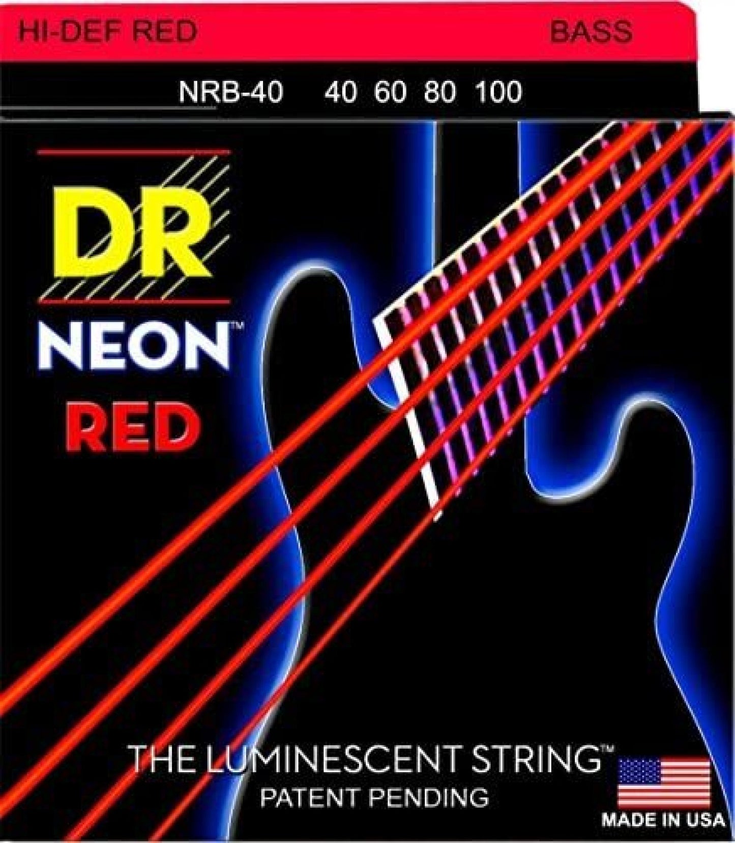 DR Hi-Def Neon Red Bass Lite Strings (NRB40)