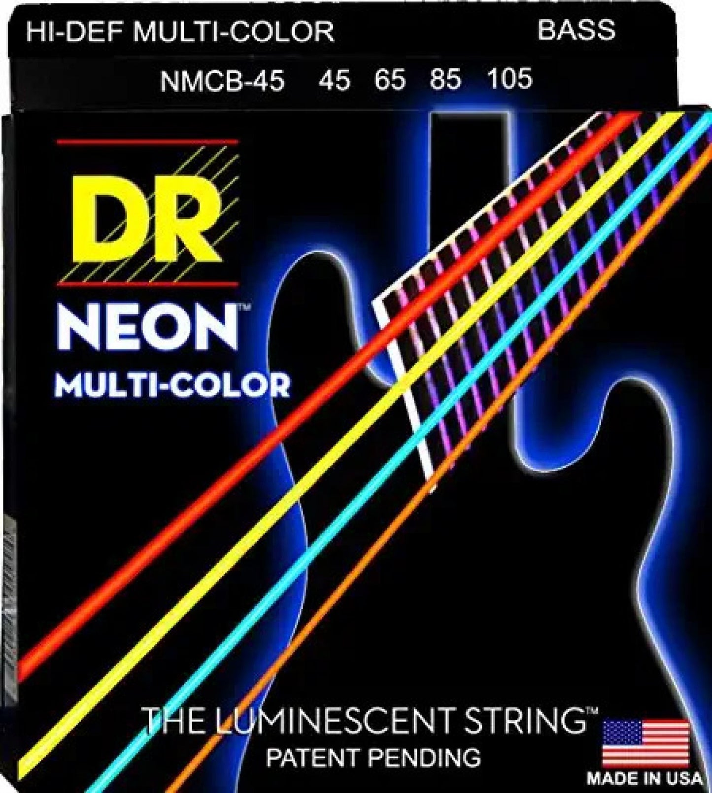 DR Strings NMCB-45 DR NEON 4 Bass Guitar String, Medium, Multi-Color