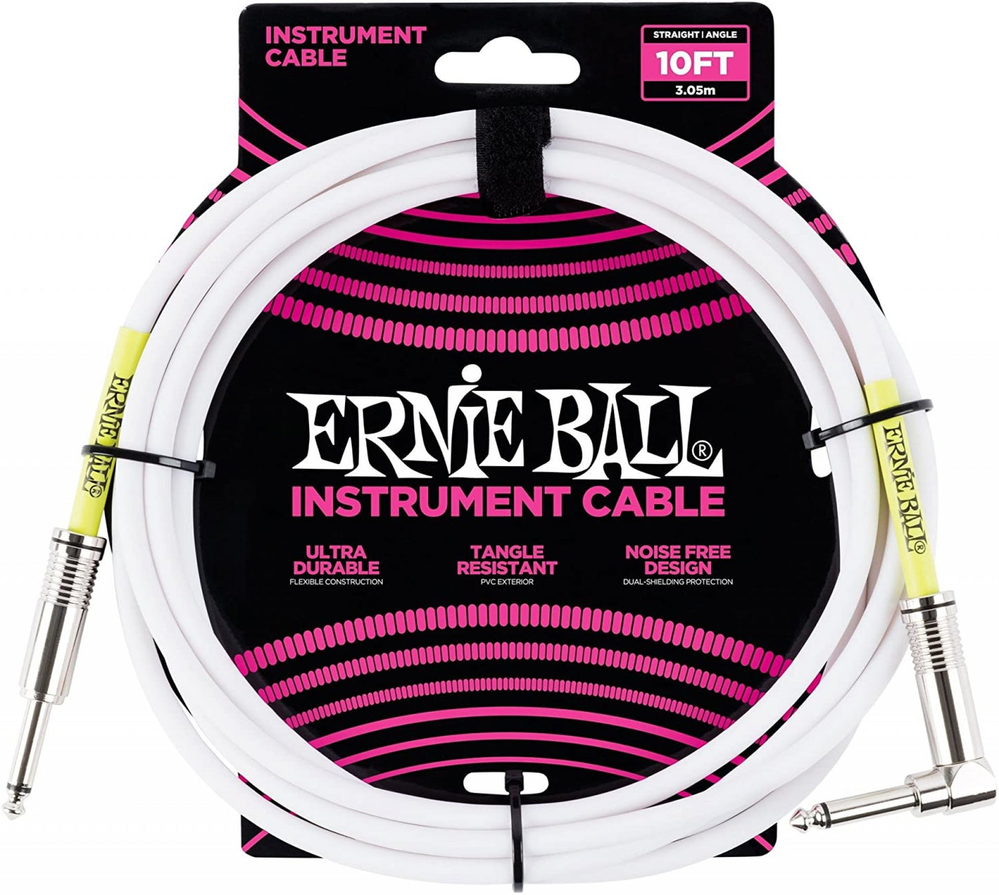 Ernie Ball 6049 Ultraflex 10' Straight/Angle Instrument Cable, Whit