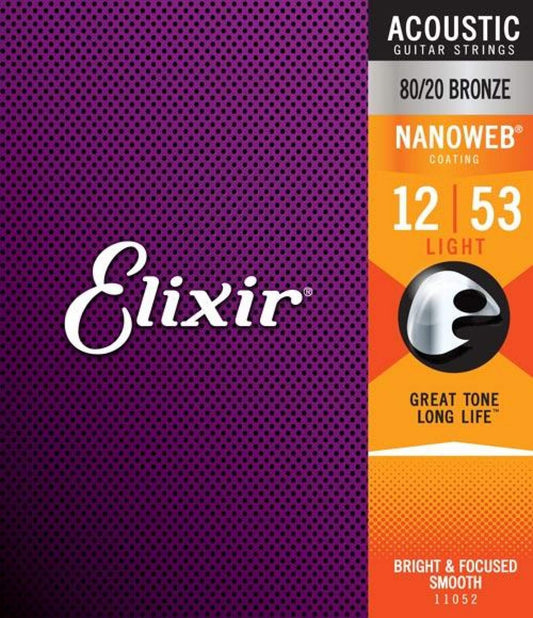 ELIXIR ACOUSTIC GUITAR STRINGS 80/20 BRONZE WITH NANOWEB COATING