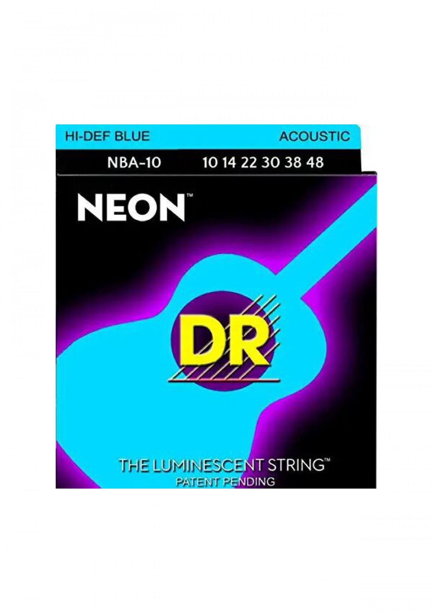 DR Strings NBA-10 HI-DEF NEON Blue Colored Acoustic Guitar Strings 10-48, Extra Light